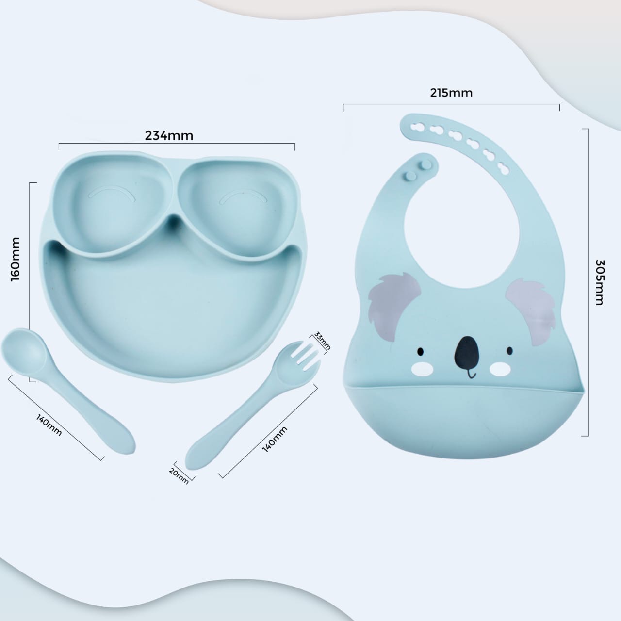 KAKAGUGU 6-Piece Bear-Shaped Baby Feeding Set with Suction Base – Plate, Bowl, Spoon, Fork, Bib, Glass – BPA-Free, Non-Toxic, Safe for Babies - Image 2