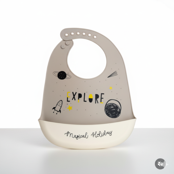 KAKAGUGU Space-Themed Silicone Baby Bib Waterproof Adjustable Soft Feeding Bib with Catch Pocket for Toddlers