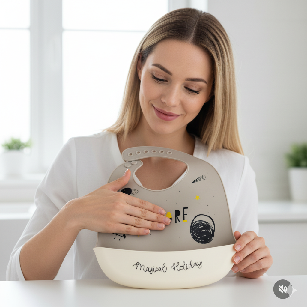 KAKAGUGU Space-Themed Silicone Baby Bib Waterproof Adjustable Soft Feeding Bib with Catch Pocket for Toddlers - Image 5