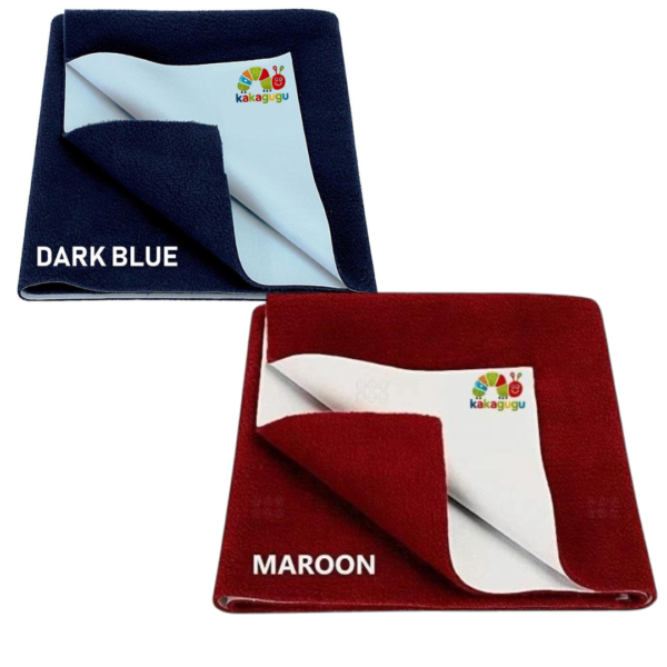 KAKAGUGU Baby Bliss Dry Sheet – Soft, Breathable Baby Bed Protector, Pack of 2, Non-Toxic, Fragrance-Free, Gentle on Skin (50x70 cm, Blue & Maroon)