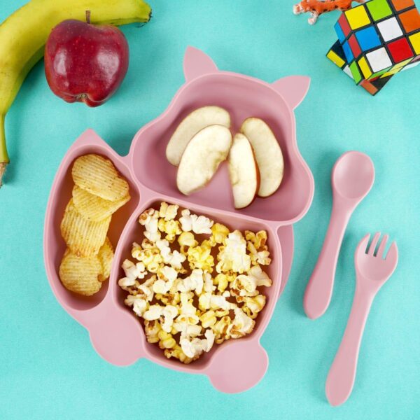 KAKAGUGU Squirrel-Shaped 3-Piece Baby Feeding Set – Plate, Spoon & Fork, BPA-Free, Non-Toxic, Microwave, Dishwasher & Freezer Safe