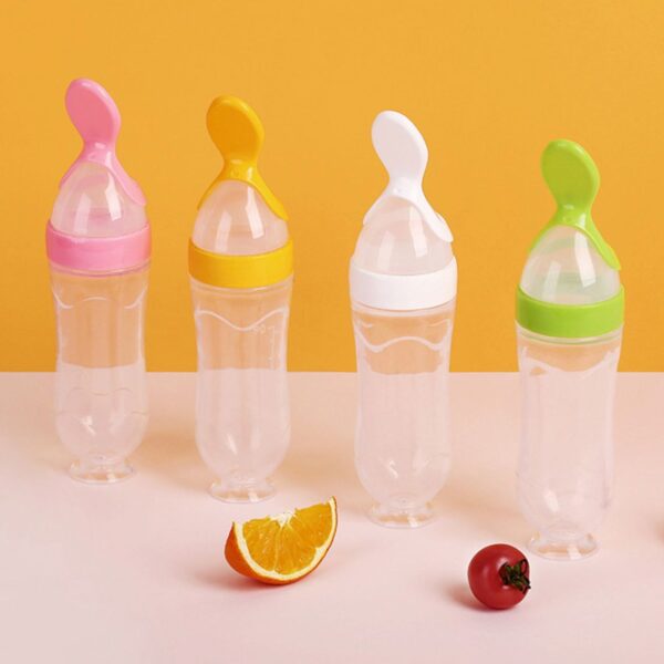 KAKAGUGU Soft Silicone Easy-Feed Spoon Feeder Bottle for Babies 5+ Months – BPA-Free, Non-Toxic, Safe, and Multicolor