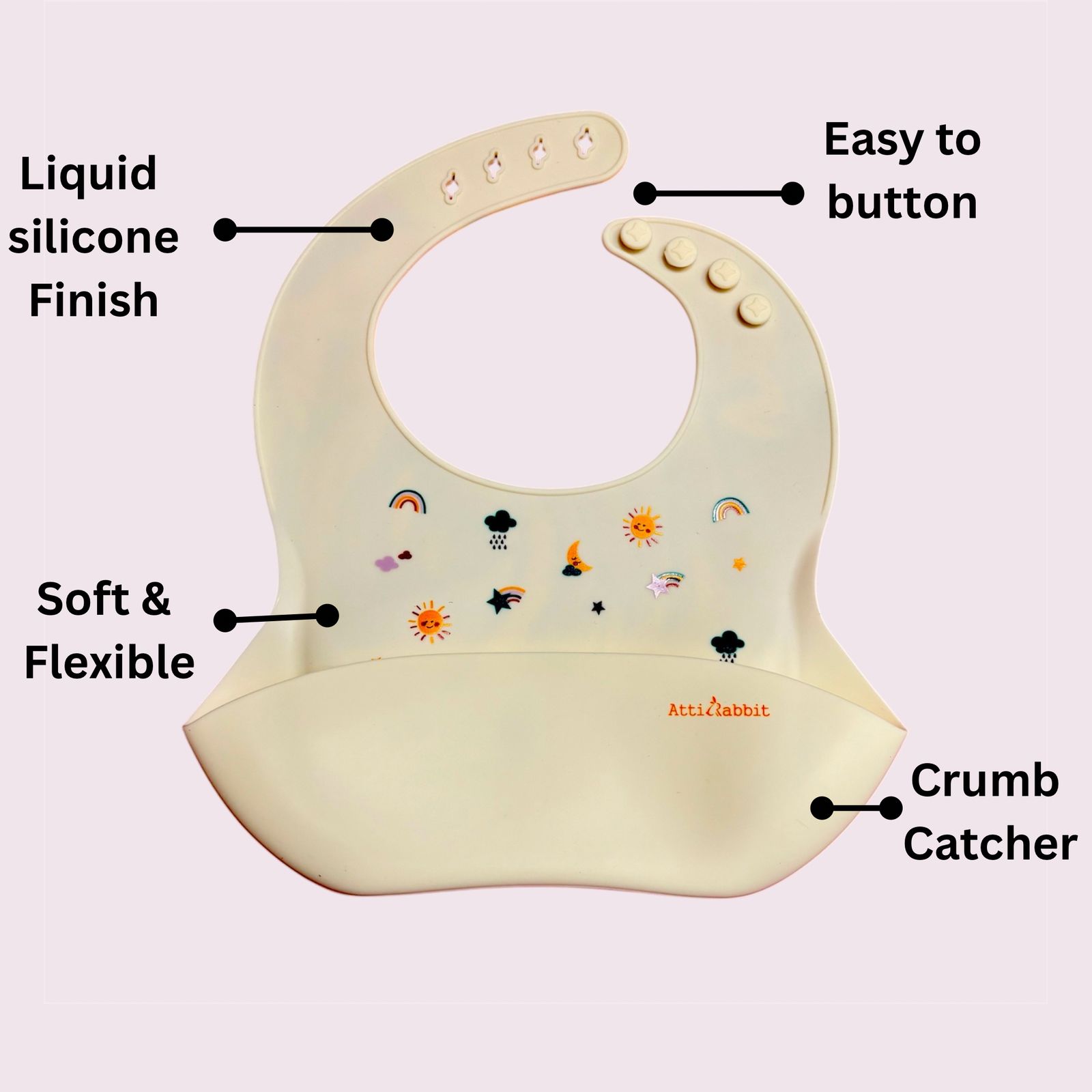 KAKAGUGU Silicone Baby Bib for Feeding and Weaning with Adjustable Neckline, Soft, Flexible, Waterproof – Off White - Image 3