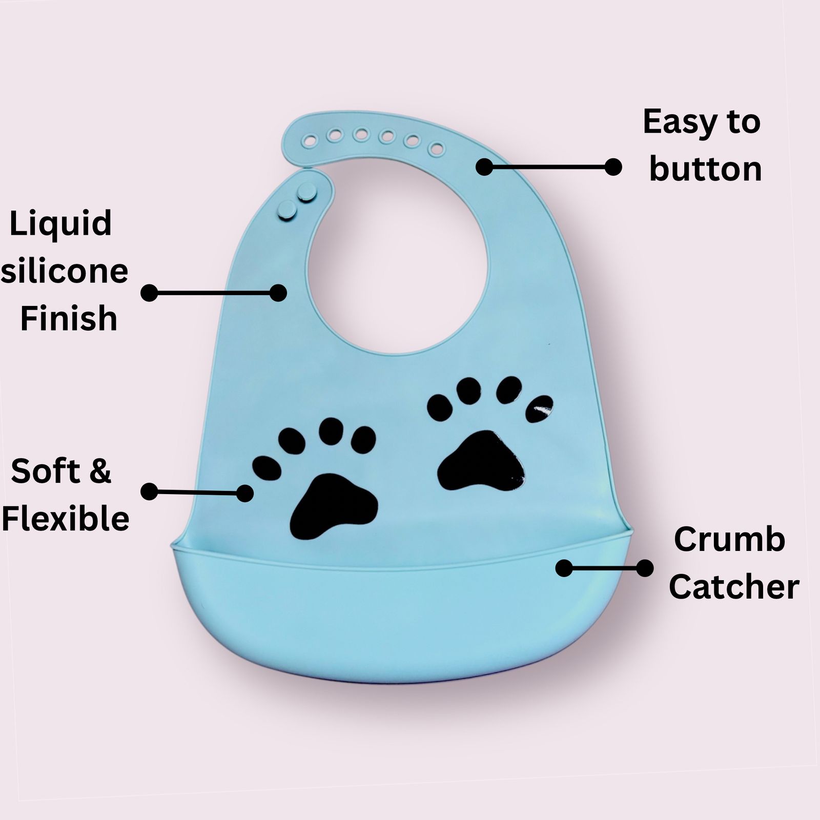 KAKAGUGU Adjustable Silicone Baby Bib for Feeding and Weaning – Waterproof, Soft, Flexible, Button Neckline, Safe for Babies & Toddlers – Sky Blue - Image 3