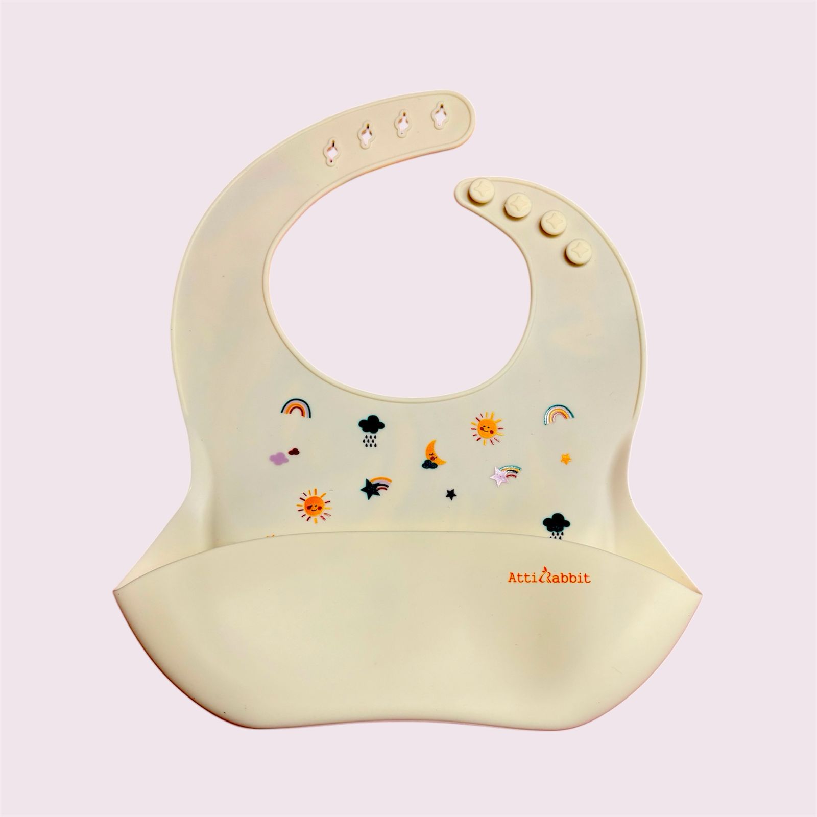 KAKAGUGU Silicone Baby Bib for Feeding and Weaning with Adjustable Neckline, Soft, Flexible, Waterproof – Off White - Image 2