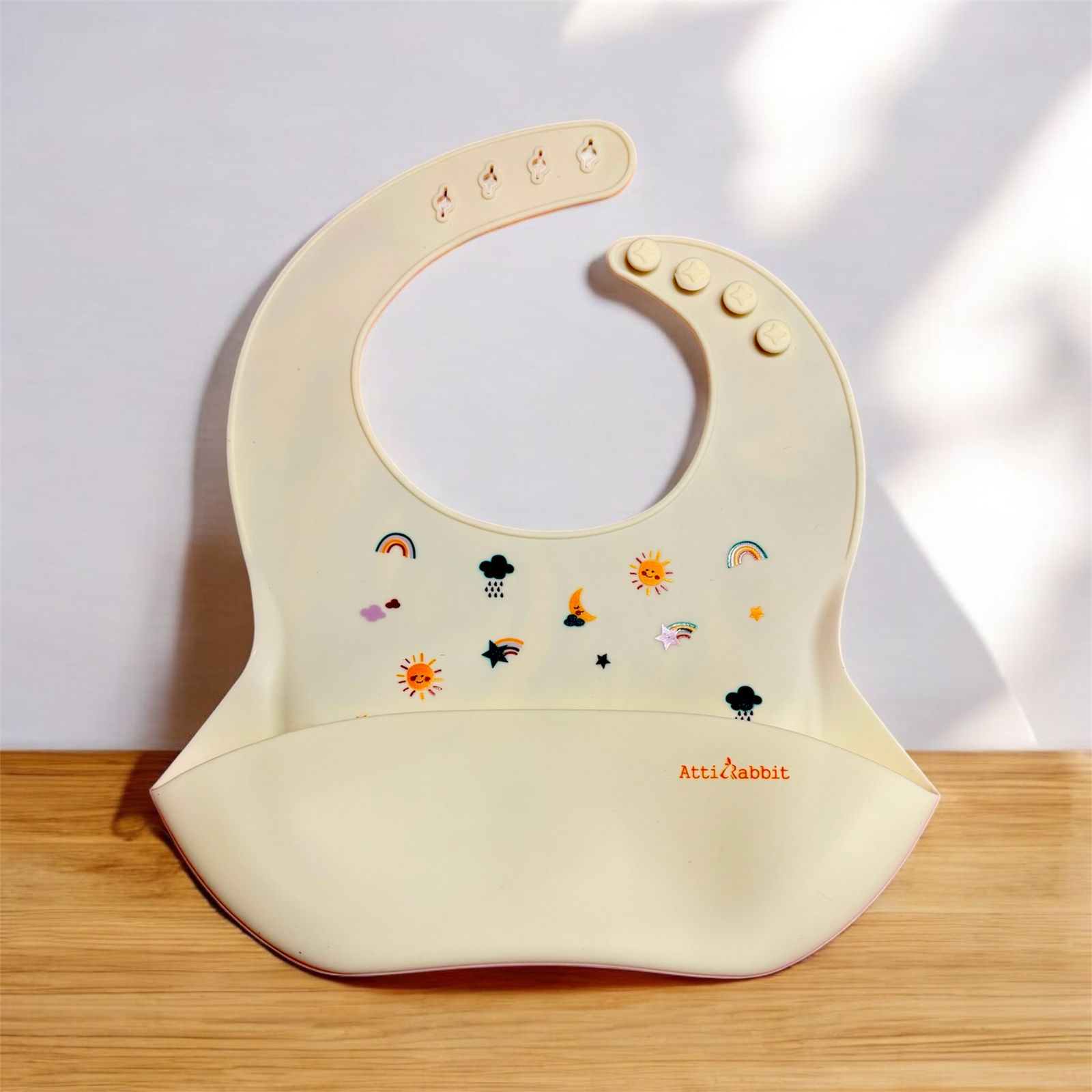 KAKAGUGU Silicone Baby Bib for Feeding and Weaning with Adjustable Neckline, Soft, Flexible, Waterproof – Off White