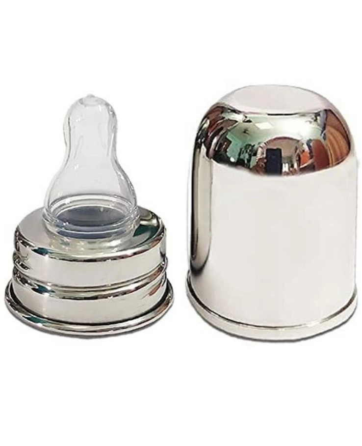 KAKAGUGU 250 ml Stainless Steel Infant and Toddler Feeding Bottle with Silicone Nipple, Dust Cap, Non-Toxic, Safe, and Durable – Silver - Image 2