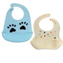 KAKAGUGU Pack of 2 Silicone Baby Bibs for Feeding and Weaning with Adjustable Neckline, Waterproof, Soft and Flexible – Off White & Sky Blue