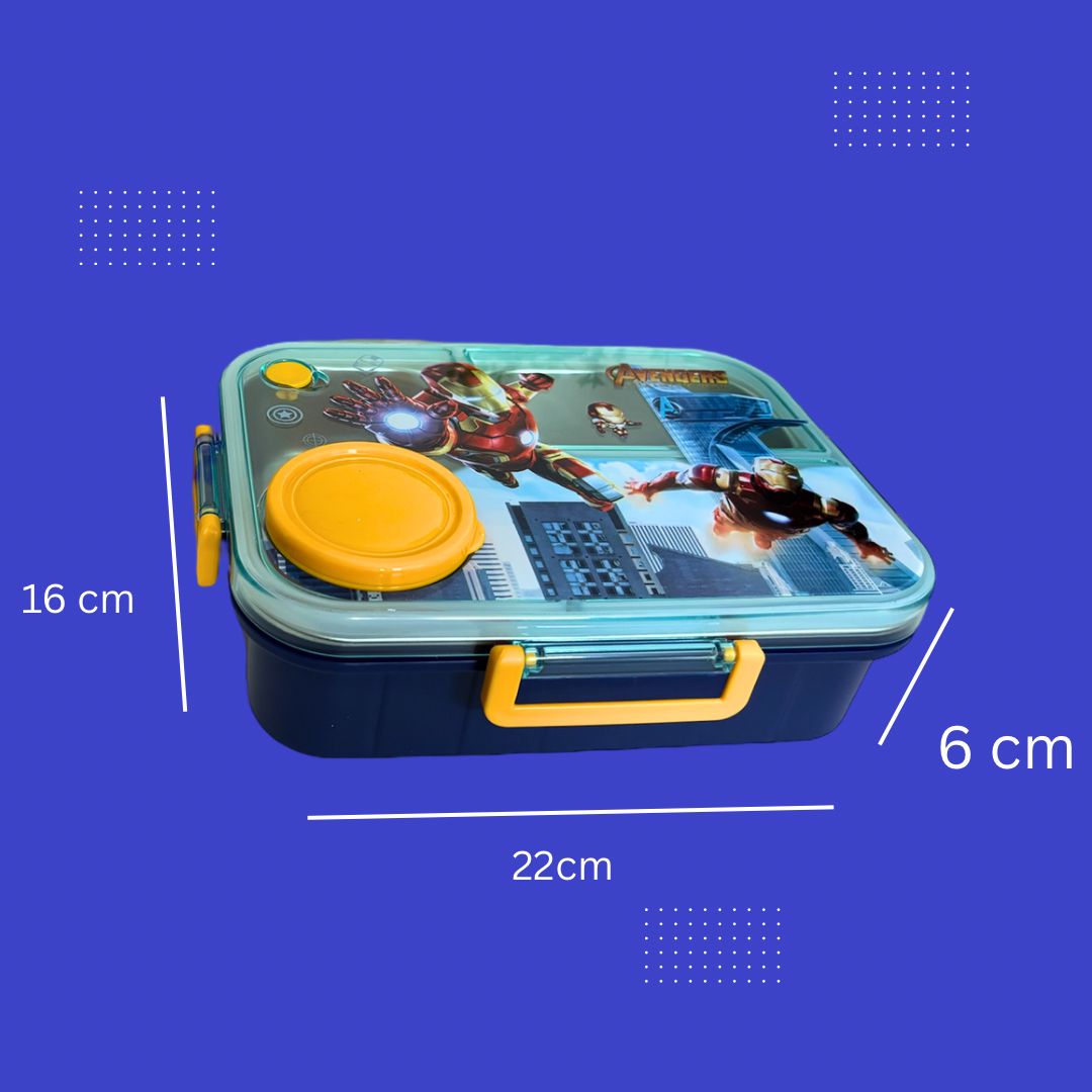 KAKAGUGU Avengers Iron Man 750 ml Stainless Steel Bento Lunch Box with 3 Compartments, Leak-Proof, Pressure Valve, Spoon, and Chopsticks - Image 4