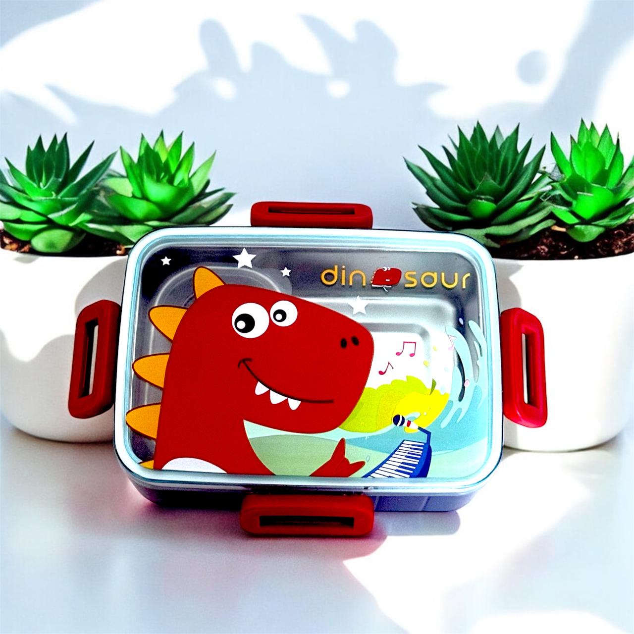 KAKAGUGU Dino-Themed 600 ml Stainless Steel Bento Lunch Box with Airtight Container, Leak-Proof, Durable, and Kid-Friendly