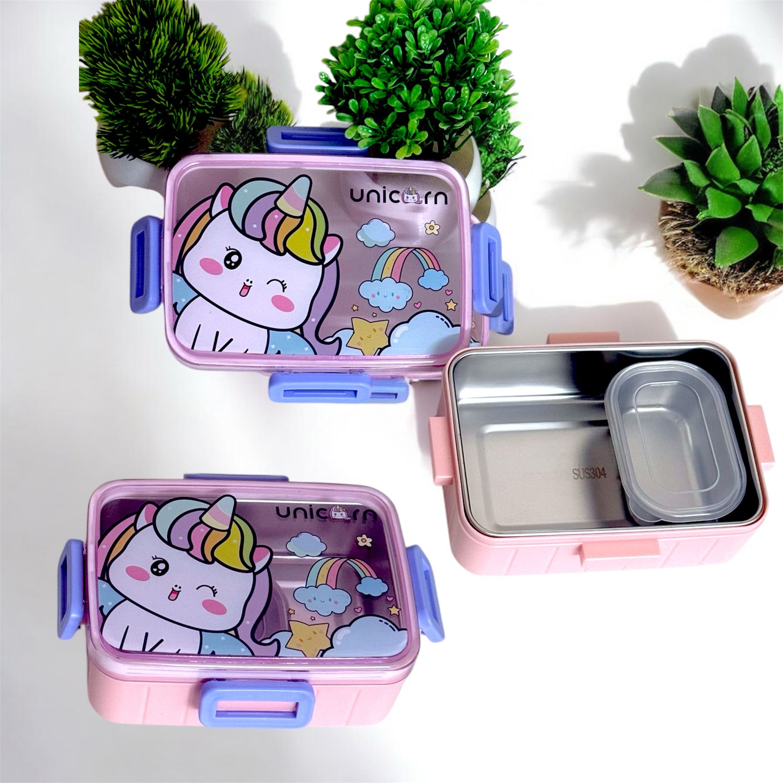 KAKAGUGU Unicorn-Themed 600 ml Stainless Steel Bento Lunch Box with Airtight Container, Leak-Proof and Durable - Image 3