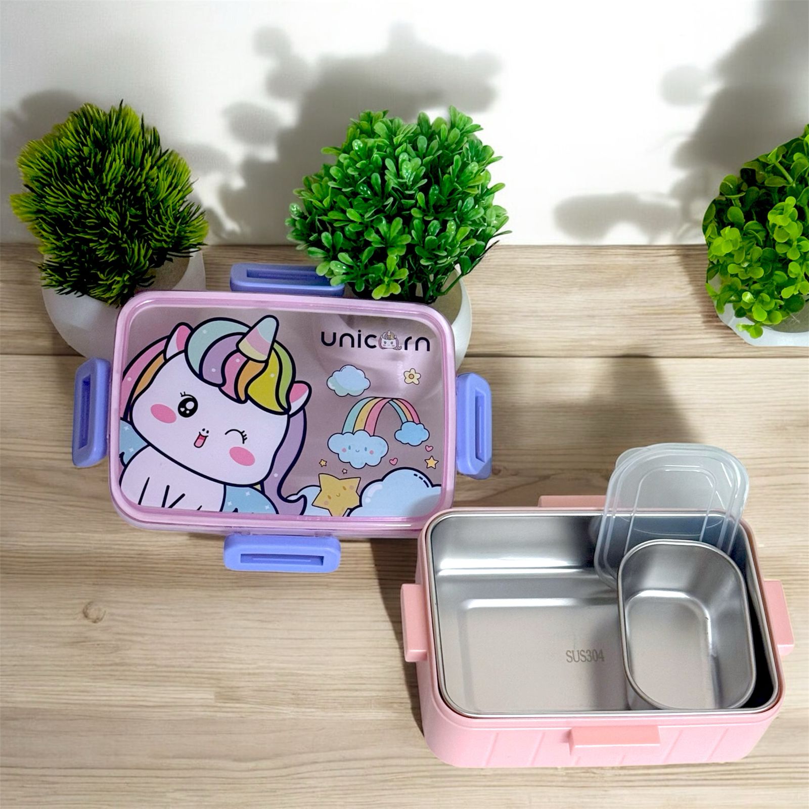 KAKAGUGU Unicorn-Themed 600 ml Stainless Steel Bento Lunch Box with Airtight Container, Leak-Proof and Durable - Image 2