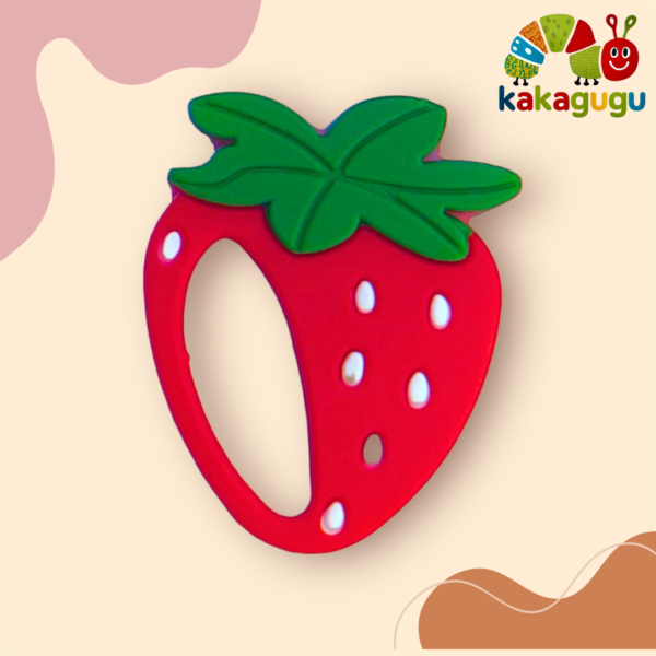 KAKAGUGU Soft Silicone Strawberry-Shaped Teether and Soother for Babies 3+ Months – BPA-Free, Non-Toxic, Safe, and Sensory Stimulating