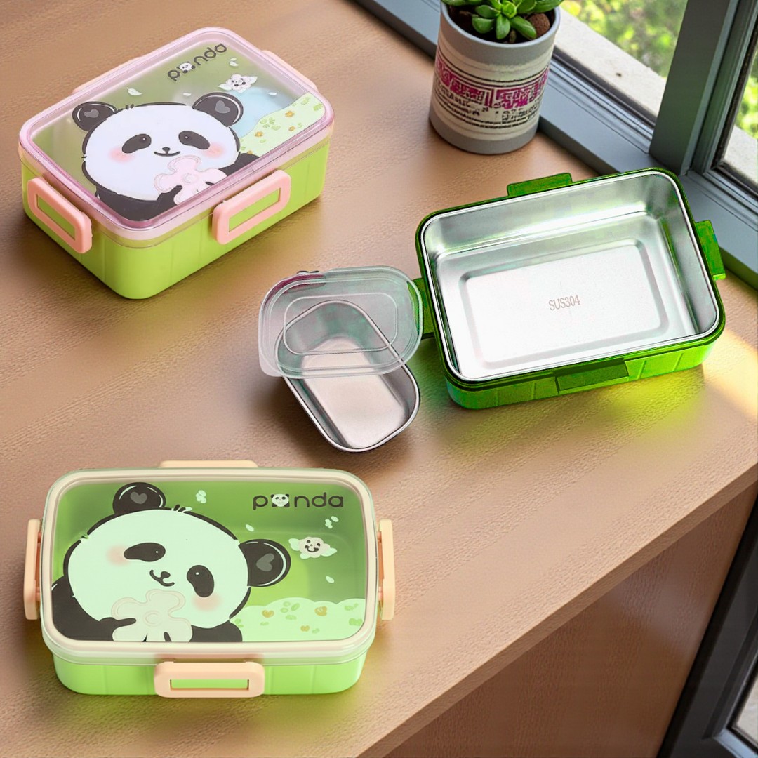 Panda Themed 600 ml Kids Lunch Box with Insulated Compartments – Durable, Leak-Proof, Fun Design for School and Travel - Image 4